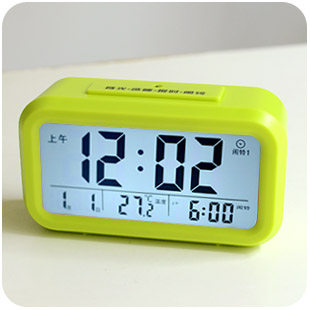 默默爱创意韩国床头夜光小闹钟智能电子钟静音聪明钟学生懒人闹表