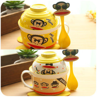 日式创意卡通泡面碗方便面泡面杯餐具套装可爱汤碗陶瓷碗大号带盖