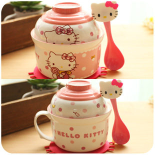 日式创意卡通泡面碗方便面泡面杯餐具套装可爱汤碗陶瓷碗大号带盖