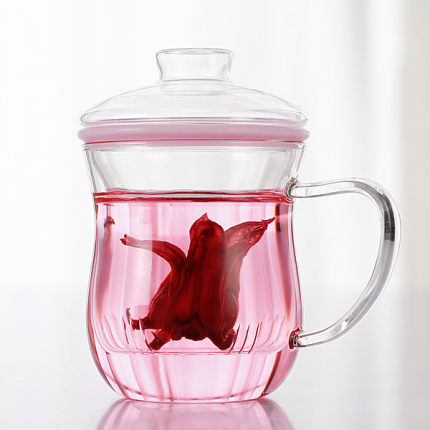 物生物泡茶杯 耐热玻璃杯创意柠檬花茶杯子 带盖办公过滤透明水杯