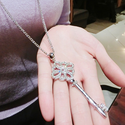 韩国时尚新款水晶毛衣链项链女韩国钥匙长款时尚韩版百搭复古配饰