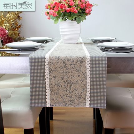 每时美家 欧式高档新款美式田园布艺全棉花边桌旗 精致高雅桌布