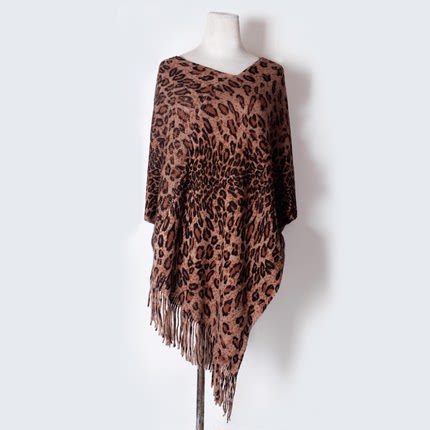 Форт очарование новых осенью и зимой 2014 женщин корейской версии леопард свитер мыса пальто платок свитер хеджирования женщины