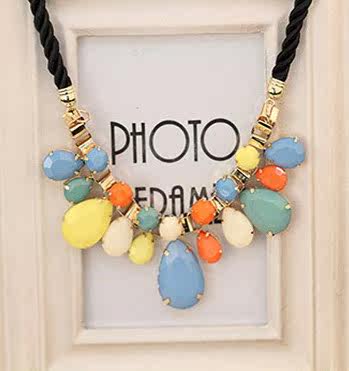 苏心正品高档夸张锁骨链时尚短款项链彩色宝石项链女配饰韩国饰品