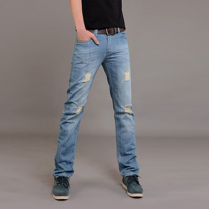 USIGSX春夏薄款男士牛仔长裤时尚韩版小直脚裤男装休闲中腰潮男裤