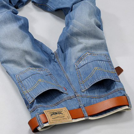 USIGSX春夏薄款男士牛仔长裤时尚韩版小直脚裤男装休闲中腰潮男裤