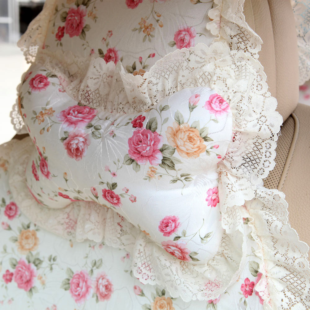 奥特莱芙花汀公主蕾丝汽车用头枕 头靠骨头枕 韩国可爱护颈枕对装