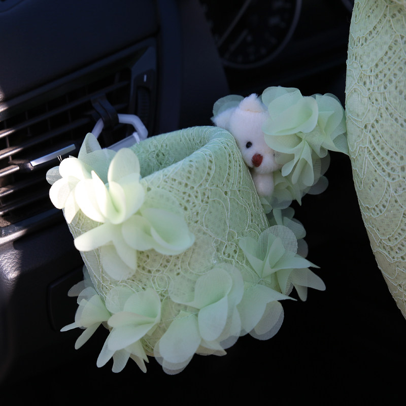 美美熊  可爱蕾丝汽车出风口置物筒 车载置物桶 手机袋收纳桶挂袋