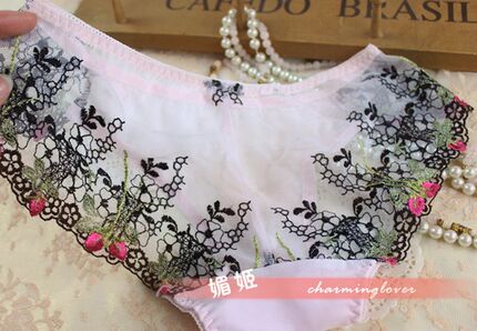 媚姬 奢华刺绣 女士内裤  蕾丝内裤女性感诱惑低腰三角裤透明镂空