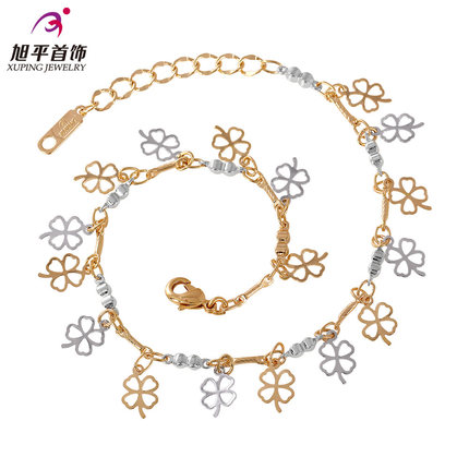 旭平正品 镀金日韩彩金脚链女 时尚百搭防过敏脚饰 四叶草送女友