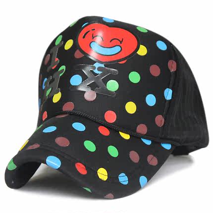 择信欢型货车帽圆点卡车帽高顶网格帽春夏天韩版时尚笑脸太阳帽潮