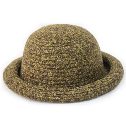 择信时尚韩版秋冬保暖卷边毛线礼帽英伦风爵士帽户外休闲小圆帽