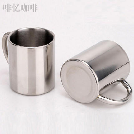 啡忆咖啡 不锈钢双层马克杯 隔热防烫金属咖啡杯 儿童小水杯杯子
