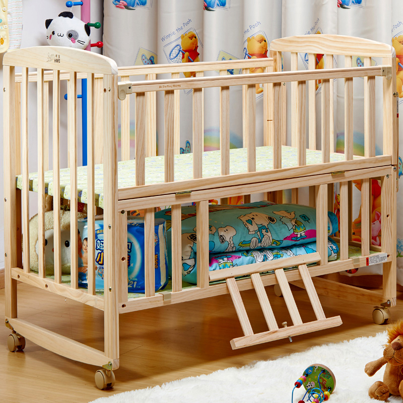 HOPE呵宝婴儿床实木无漆童床摇床BB宝宝床摇篮多功能可变书桌用品