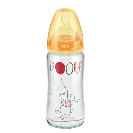 标题优化:NUK迪士尼奶瓶240ml宽口玻璃奶瓶/新生儿婴儿奶瓶/1号硅胶防胀气