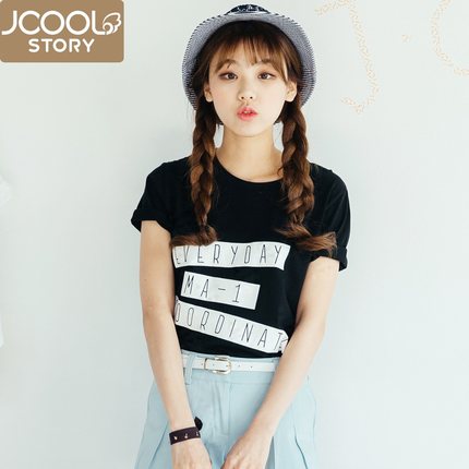标题优化:jcoolstory韩国2015夏装新款MA字母纯棉宽松短袖t恤女韩版女装潮