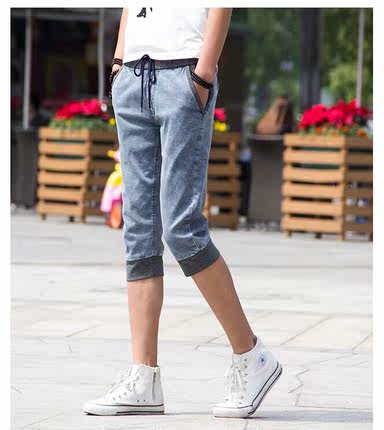 2014 summer new Korean men's Slim denim shorts pant pants breeches feet 7 pants male tide