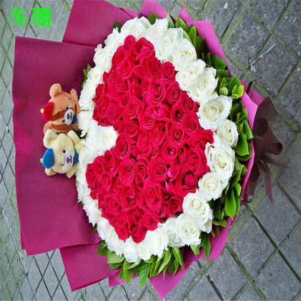 Girlfriend lover anniversary flower delivery Beijing Shanghai Tianjin city Baotou send 99 red and white roses florist