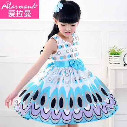 标题优化:爱拉曼女童连衣裙夏装2015新款女童裙子韩版女童公主裙儿童连衣裙